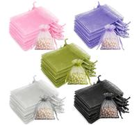 100 PCS Organza Gift Bags, 7 x9 cm Clear Mesh Pouches, Jewellery Bags, Candy Mesh Pouches for Wedding Favours, Christmas, Birthday, Anniversary, Party Supplies, Multicolour