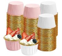 100 Pcs Paper Cupcake Cups,Cupcake Cups for Baking, Foil Cup Cake Cases,Muffin Cup Cake Cases,Greaseproof Foil Baking Cups Paper Wrappers Reusable Metallic Cake Cups Muffins Pastry Molds Party Décor