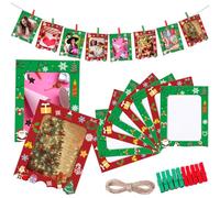 100 Pcs Paper Picture Frames for 4'' x 6'' Paper Photo Frame with 100 Clips 10 Strings Kit DIY Cardboard Photo Hanging Display for Christmas Home Office Back to School(Red Green,Santa Claus)