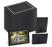 100 Pcs Paper Picture Frames with Easel, 4 x 6 Inch Cardboard Standing Paper Photo Frames & Gold Lining for DIY Art Display (Black)