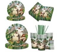 100 Pcs Party Tableware Set, Disposable Tableware for 20 Guests, Dinosaur Party Plates with Paper Plates, Cups, Napkins and Straws