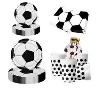 100 Pcs Party Tableware Set, Football Party Plates, Disposable Tableware for 20 Guests, Black White Football with Paper Plates, Cups, Napkins and Straws