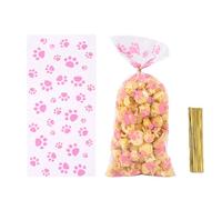 100 pcs Paw Print Cellophane Bags Gift Bags with Twist Ties Resealable Food Bags Party Bags for Popcorn Cookies Dessert in Wedding Party Favors Gift Wrapping (pink)