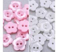 100 Pcs Pearlescent Buttons 2 Hole Flower Resin Button Sewing Buttons for Baby and Kids Knitting Cardigans DIY Handmade Sewing Crafting Decoration (White+Pink)