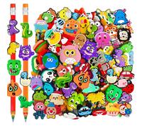 100 Pcs Pencil Topper Decoration,Mixed Style Pen Straw Clips Toppers Charms Accessories for Pupil Student Supplies,Teacher Rewards Prize,Back to School Gift