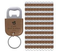 100 Pcs Personalised Bottle Opener Keyring Wedding Favors for Guests Leather Beer Bottle Opener Keychain Laser Engraved Custom Gifts, Khaki