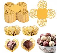 100 PCS Petit Four Cases, Gold Foil Rose Pattern Chocolate Truffle Cases, Chocolate Truffle Wrappers Paper, Chocolate Paper Cups for Christmas, Wedding, Birthday