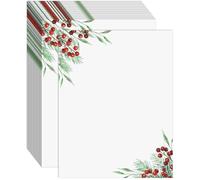 100 PCS Pine and Berry Christmas Holiday Letterhead Christmas Border Computer Paper Stationery Paper for Note Letters to Santa Holiday Watercolor Printer Papers Invitations Office School 8.5 x 11 In