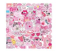100 Pcs Pink Aesthetic Waterproof Stickers - Pink Preppy Aesthetic Vinyl Sticker - Cute Bookdish Self-Adhesive Sticker - Reusable Waterproof Stickers for Girls, Teens, DIY Crafts