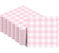 100 Pcs Pink and White Gingham Napkins - Disposable Checkered Paper Napkins, Scalloped Cocktail Napkins, 3-Ply Buffalo Plaid Guest Hand Towels for Bathroom Wedding Birthday Party Picnic (Pink)