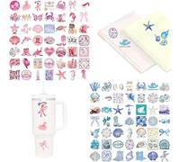 100 PCS Pink & Blue Ocean Stickers Beachy Summer Ocean Theme Coastal Stickers Waterproof Self Adhesive Marine Animal Sticker Vinyl Decals for Girls Teens Laptop Phone Water Bottle DIY Craft
