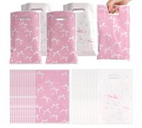 100 Pcs Pink Bow Gift Bags Plastic Party Favor Bags for Baby Shower Birthday Wedding Spring Summer Candy Treat Bags with Handles Reusable Goodie Bags for Kids and Adults Party Supplies
