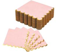 100 PCS Pink Cocktail Napkins 5 x 5 Inch Light Pink Scalloped Paper Napkin Disposable Gold Foil Dessert Beverage Napkins for Dinner Wedding Bridal Baby Shower Anniversary Birthday Party Supplies