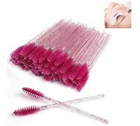 100 pcs Pink Crystal Eyelash brush, Red Disposable Eyelash Mascara Brushes, Wands Applicator Eyebrow Brush Makeup Kit, Eyebrow Castor Oil Brush Makeup Tool for Extensions