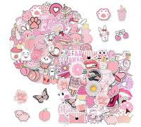 100 Pcs Pink Cute Stickers Pack,Waterproof Self-Adhesive Vinyl Stickers,Various Patterns Aesthetic,for Laptops Water Bottles Girls Teens Scrapbooking Journaling