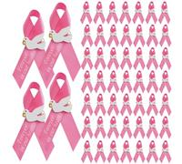 100 PCS Pink Satin Ribbon Pins for Breast Cancer Awareness, Memorial Ribbon Pins Forever in Our Hearts for Funeral Mourning Event, Hope Brooches for Charity Walks Bereavement Remembrance Service