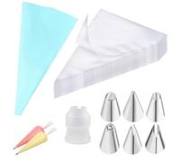 100 Pcs Piping Bags, Piping Bags and Nozzles, Piping Bag, Disposable Piping Bags,1blue Piping Bags Reusable, 6 Nozzles, 2 Couplers,Clear Piping Bags for Cake Cupcake Dessert Cookies Decoration