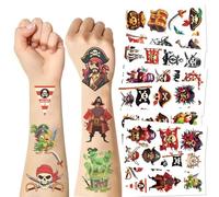 100 Pcs Pirate Tattoos Waterproof Funny Tattoos for Kids Parties, Easy to Apply, 3" x 3", Perfect for Pirate Themed Birthday Parties
