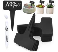 100 PCS Plant Labels, Plastic Plant Label with White Waterproof Pen, T-Type Plant Labels for Outdoor Plants, Plant Markers Set for Green House Accessories, Gifts for Gardening Enthusiasts