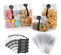 100 Pcs Plastic Cake Bags with 100pcs Hand Made Stickers, 8.5 * 23cm Translucent Flat Cello Cellophane Cookie Bags for Cookie, Cake, Chocolate, Candy, Snack Wrapping Good, Bakery Party