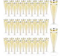 100 PCS Plastic Champagne Flutes, 130 ml Champagne Glasses Mimosa Cocktail Cups, Plastic Champagne Cups with Gold Rim for Party Wedding Birthday Celebration