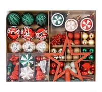 100 PCS Plastic Christmas Ball Ornaments Set with Contemporary Painted Designs and Lightweight Shatter Resistant Build for Seasonal Decoration (Red, Green, Brown)
