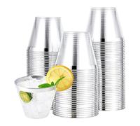 100 pcs Plastic Cups,9 OZ Reusable Drinking Cup with Silver Trim,270 ml Clear Crystal Plastic Tumblers, Elegant Party Glasses Tumblers Shot Cups for Home Decoration Party Wedding Birthday Camping