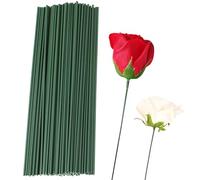 100 Pcs Plastic Flower Stems, Artificial Floral Rod Flower Stem,Artificial Flowers Fake Bouquet Plant Support Stick,Green Sticks Plant Stub Wire DIY Crafts Bouquet Stem