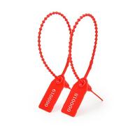 100 Pcs Plastic Security Seals Shipping Tamper Tags Disposable Signage Numbered Pull Tight Padlock Safety Self-Locking Seal Ties Tag for Shipping Customs, Red