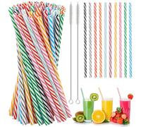 100 Pcs Plastic Straws Reusable, Drinking Straws Plastic, Cocktail Straws, Reusable Hard Straws, with 1 Pcs Cleaning Brush, for Home Bar Cafe Restaurant Barbecue Party Celebration