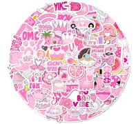 100 Pcs Preppy Pink Stickers Waterproof Self-Adhesive Cute Stickers Pack Reusable Aesthetic Sticker for Girls Teens Laptop Water Bottle Phone Journal Decoration DIY Crafts