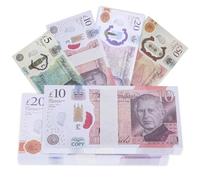 100 PCS Prop Money 5 10 20 50 Fake Money Pretend Money Notes for Role Play Shop Till Bank Cash, Post Office, Play Money with Watermark and Bank Strap
