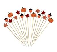 100 Pcs Pumpkin Hazelnut Maple Leaf Cocktail Sticks Handmade Wooden Cocktail Skewers Autumn Cupcake Finger Food Picks for Fall Thanksgiving Birthday Wedding Halloween Party Decoration Supplies