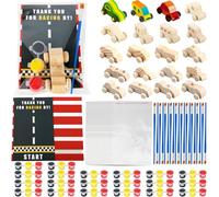 100 Pcs Race Car Painting Party Favors Kit Include 20 Unfinished Wood DIY Car Toys with 20 Watercolor Paint 20 Brushes 20 Thank You Cards and 20 Clear Packaging Bags for Kids Two Fast Party Supplies