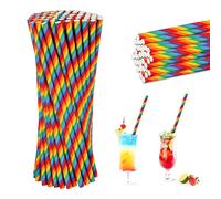 100 Pcs Rainbow Paper Straws, Biodegradable Paper Straws, Recyclable Biodegradable Colorful Striped Straw Environmentally Friendly Disposable Drinking Straw for LGBQT Pride Day Birthday