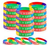 100 Pcs Rainbow Pride Wristbands Gay Love Is Love Silicone Bracelets LGBT Accessories Love Gay Lesbian Rainbow Stuff Wristbands Sports Rubber Bracelets Gifts for Gay Party Decorations Supplies