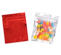 100 Pcs Reclosable 10.2x12.7cm/4x5inch Clear Colorful Mylar Foil Flat Ziplock Bag Sample Pouch Heat Sealable Aluminum Foil Bags Food Storage Coffee Candy Foil Grip Seal Wrap (Red)