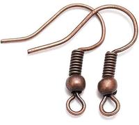 100 Pcs Red Copper Hooks Hypo-allergenic Ear Wires Fish Hooks with Ball and Coil Wires Jewelry Findings for DIY Jewelry Making Parts Supplies (20 * 17mm)