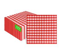 100 Pcs Red Gingham Napkins - 6.5x6.5 inch Dispoable Red Plaid Party Napkins for Christmas Wedding Birthday New Year Celebrations