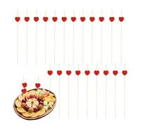 100 Pcs Red Heart Cocktail Sticks, Wooden Toothpick, Food Burger Sticks Canape Sticks for Home Party, Valentine's Day Mother's Day Birthday Party