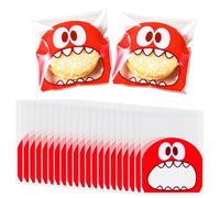 100 Pcs Red Monster Design Small Sweet Bags, Clear OPP Treat Bags | Small Sweet Bags with Self Seal Closure for Cookies, Biscuits, Candies, Party Favours and Halloween Snacks