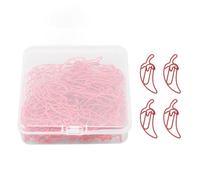 100 PCS Red Pepper Shaped Decorative Paper Clip, Cute Metal Paperclip for Office School Home, Iron Bookmark Clip with Transparent Storage Box for Photos Memos Calendars