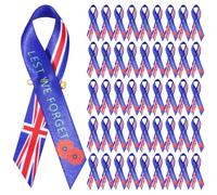 100 Pcs Remembrance Day Gifts Lest We Forget Union Jack Flag Poppy Brooch Badge Pins for Veterans War Heroes Soldiers Armed Forces Remembrance Day Fabric Ribbon Brooch