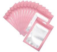 100 Pcs Resealable Mylar Bags, Sealable Odor Proof Foil Pouch Bags with Clear Window, Small Bussiness Packaging Bags (Pink, 2.4 X 4 Inch)