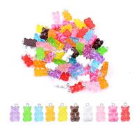100 Pcs Resin Gummy Bear Pendant Colorful Bear Candy Charms Cartoon Bear Keychains Necklace Charm Cute Bracelet Accessories for Child DIY Craft