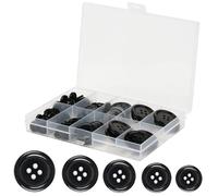 100 Pcs Resin Sewing Buttons Round Black Buttons 4 Hole Round Crafting Buttons with Storage Box, 5 Sizes Mixed Sewing Buttons for Sewing Suit Coat Shirt and DIY Crafts Decorating, 25/20/15/12/10 mm
