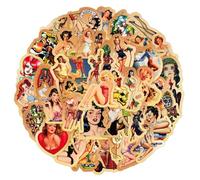 100 Pcs Retro Pin Up Girl Stickers for Adults and Teens, Vintage Style Waterproof Vinyl Decals for Laptop, Skateboard, Luggage, Scrapbook, Water Bottle, Guitar, DIY Decoration, Easy to Peel