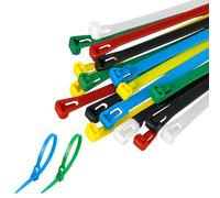 100 Pcs Reusable Cable Ties 150mm x 4mm, Heavy Duty Colored Snap-on Nylon Cable Ties, 6 Colors Tie Wraps for Home Garden Workshop Office, Black, White, Red, Yellow, Blue, Green