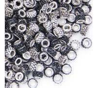 100 Pcs Rhinestone Large Hole Beads Spacer Bead Black White Gray Shiny Rhinestones European Beads Large Hole Sparkle Crystal Lampwork Fairy Wand Garden Bead for DIY Pen Charm Bracelet Jewelry Making
