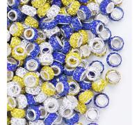 100 Pcs Rhinestone Large Hole Beads Spacer Bead Yellow White Dark Blue Shiny Rhinestones European Beads Large Hole Sparkle Crystal Lampwork Fairy Wand Garden Bead for DIY Pen Bracelet Jewelry Making